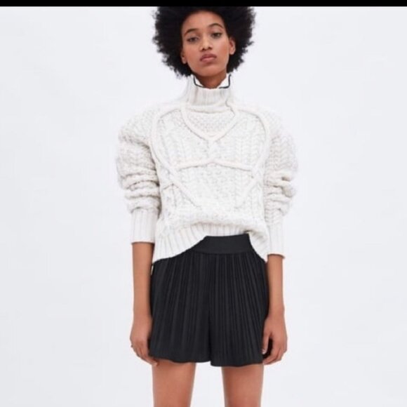 Zara Woman Black Blogger Favorite High Waist Pleated Mini Culotte Shorts - Picture 1 of 13